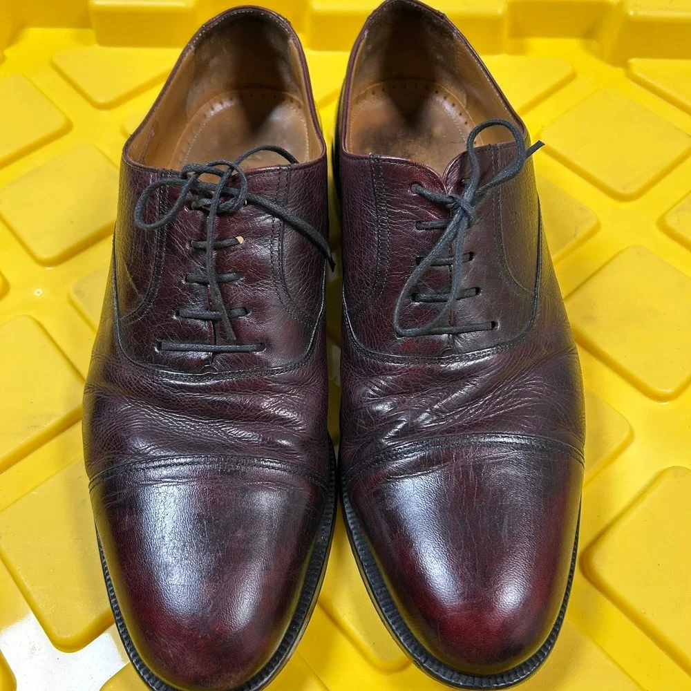 Magnanni Oxford Shoes 9 D Burgundy Pebbled Leather Cap Toe 5509 Made in Spain